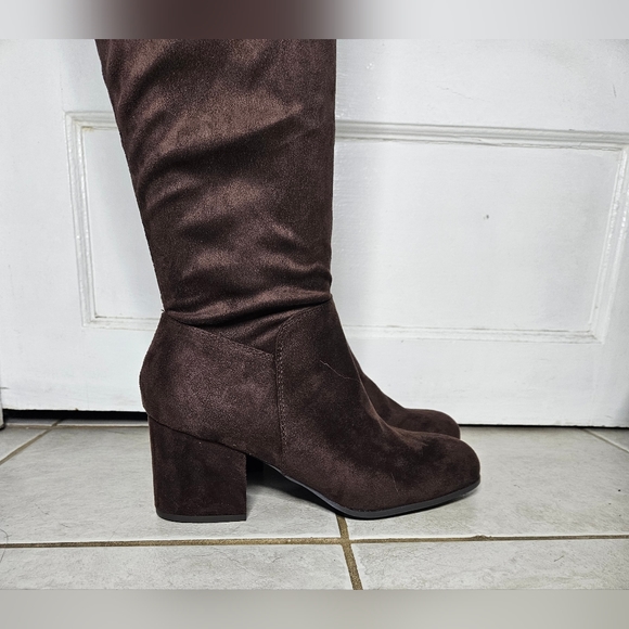 Christian Siriano Payless Dark Brown Faux Suede Thigh-high Boots Size 10Wide - Picture 9 of 14